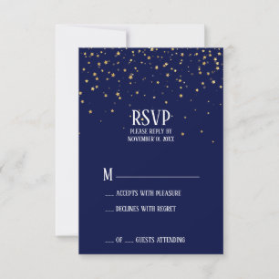 Gold Confetti auf Navy Blue RSVP Card Karte