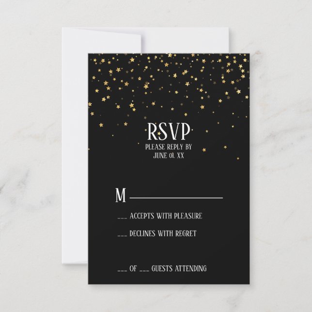 Gold Confetti auf RSVP-Karte der Black Graduation  RSVP Karte (Vorderseite)