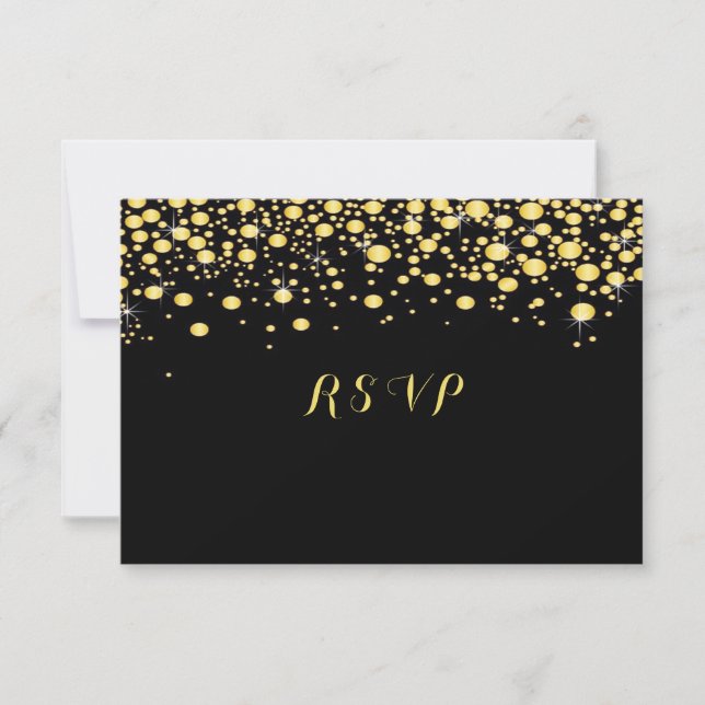 Gold Confetti auf schwarz, Custom, RSVP Karte (Vorderseite)