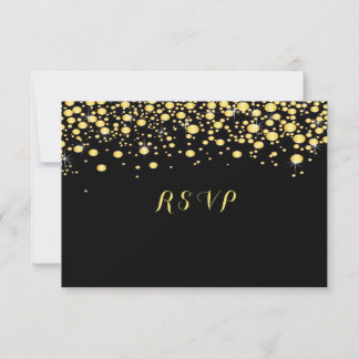 Gold Confetti auf schwarz, Custom, RSVP Karte