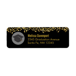 Gold Confetti auf Schwarz mit Graduierungskappe