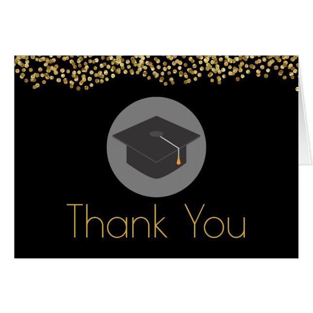 Gold Confetti auf Schwarz mit Graduierungspapier D (Vorderseite (Horizontal))