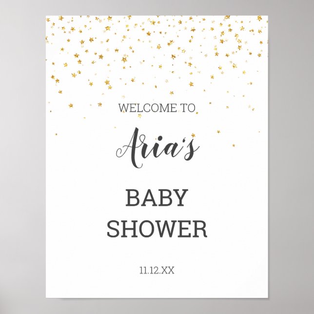 Gold Confetti Baby Dusche Begrüßungszeichen Poster (Vorne)