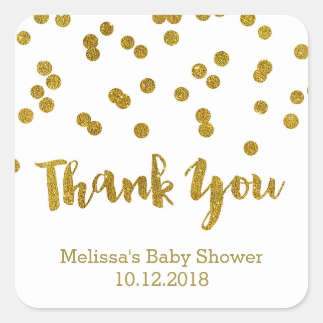 Gold Confetti Baby Dusche Danke Sticker (Vorderseite)