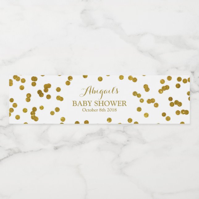 Gold Confetti Baby Dusche Wasser Flasche Etikett (Einzelnes Label)