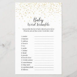 Gold Confetti Baby Shower Baby Word Scramble Game Flyer