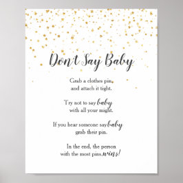 Gold Confetti Baby Shower Say Baby Game Sign Poster