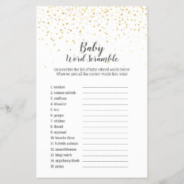 Gold Confetti Baby Shower UK Baby Word Scramble Flyer