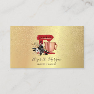 Gold Confetti Bakery Floral Red Mixer Visitenkarte