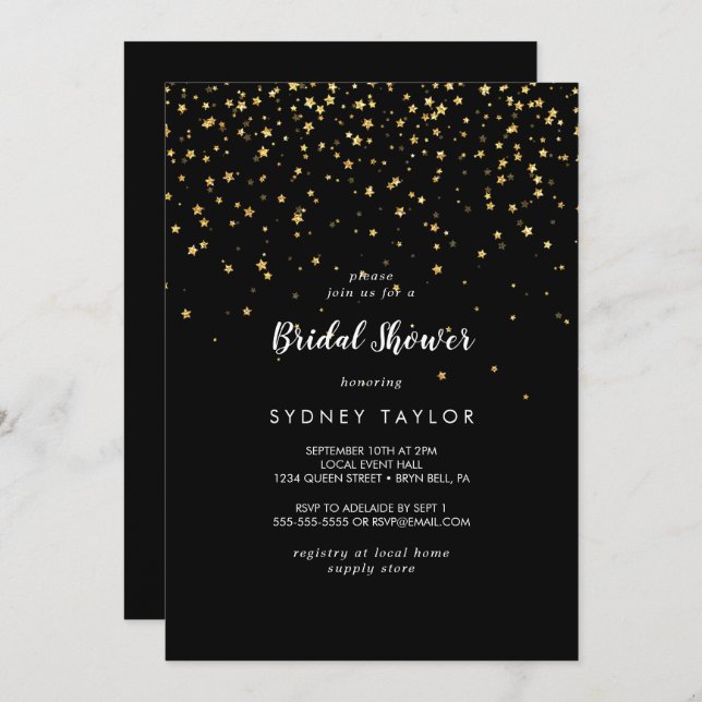 Gold Confetti | Black Bridal Shower Einladung (Vorne/Hinten)