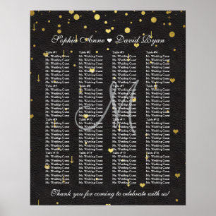 Gold Confetti Black Leather Wedding Chart Poster