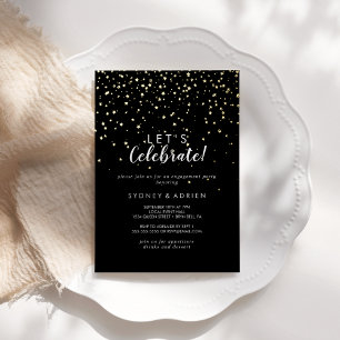Gold Confetti Black Let's Celebrate Real Gold Folieneinladung