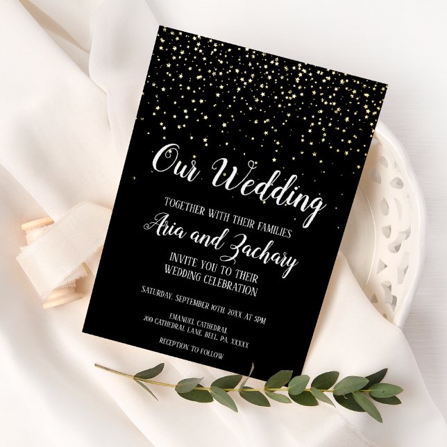 Gold Confetti|Black Our Wedding Folieneinladung (Von Creator hochgeladen)