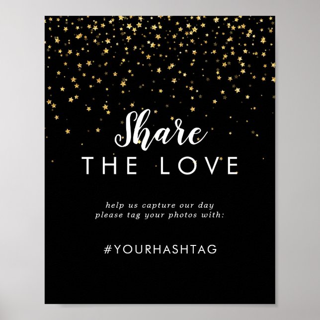 Gold Confetti | Black Share the Liebe Sign Poster (Vorne)