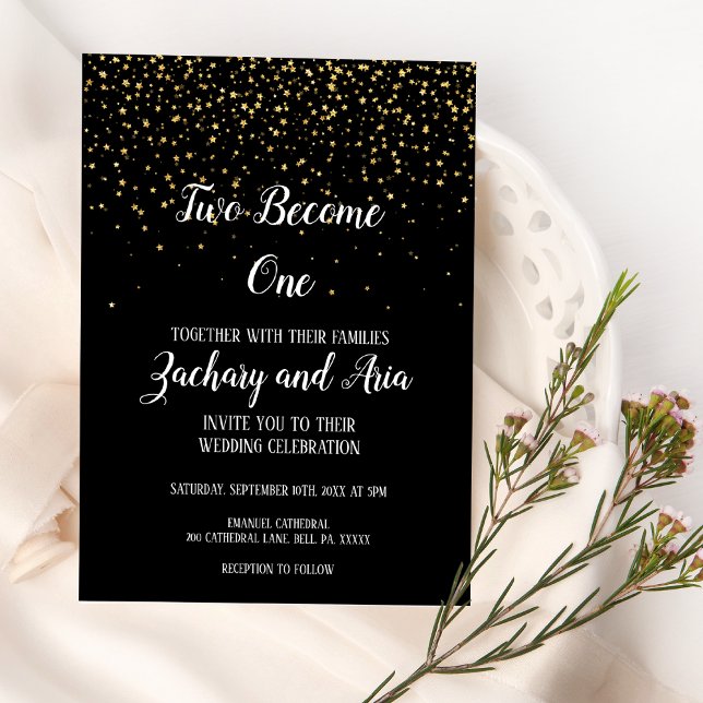 Gold Confetti|Black Two wird eine Hochzeit Gold Folieneinladung (Von Creator hochgeladen)