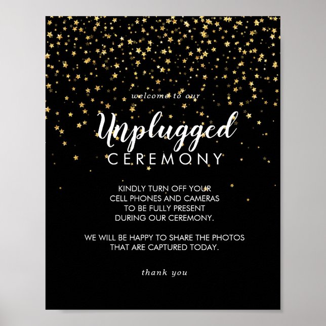 Gold Confetti | Black Unplugony Zeremony Sign Poster (Vorne)
