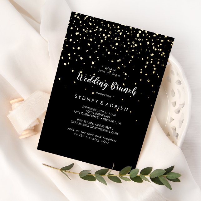 Gold Confetti|Black Wedding Brunch Folieneinladung (Von Creator hochgeladen)