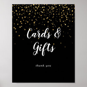 Gold Confetti   Black Wedding Cards and Gifts Sign Poster