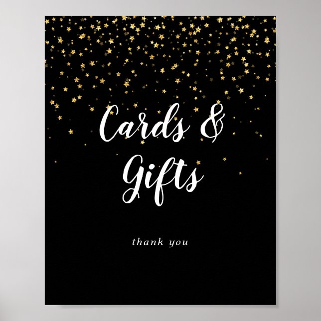 Gold Confetti | Black Wedding Cards and Gifts Sign Poster (Vorne)