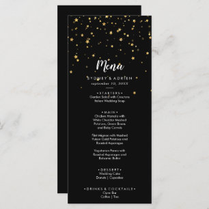 Gold Confetti Black Wedding Dinner Menu Menükarte