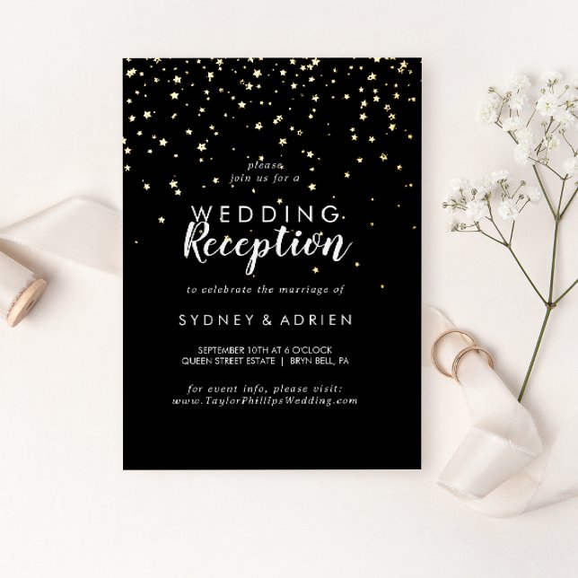 Gold Confetti|Black Wedding Reception nur Folieneinladung (Von Creator hochgeladen)