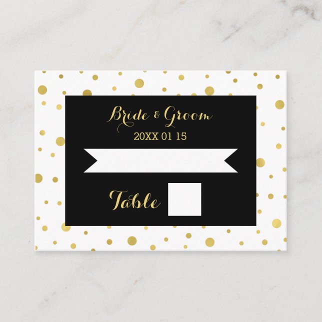 Gold Confetti Black Wedding Table Platzkarte (Vorderseite)