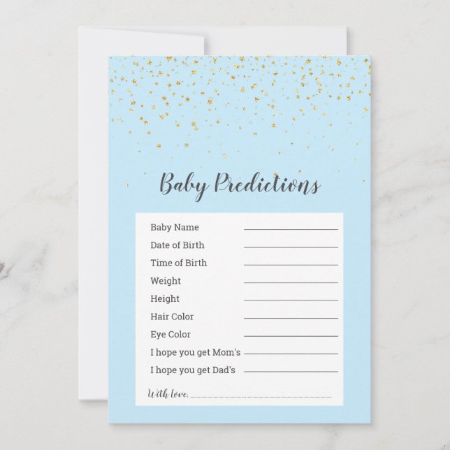 Gold Confetti Blauer Dusche "Baby Predictions" Spi (Vorderseite)