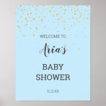 Gold Confetti Blue Baby Dusche Begrüßungszeichen