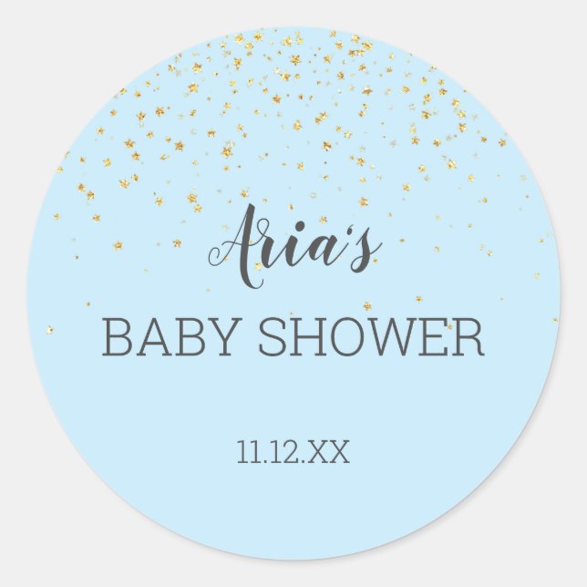 Gold Confetti Blue Baby Dusche Umschlag Aufkleber (Vorderseite)