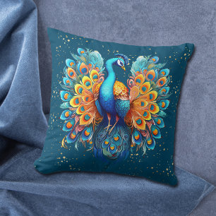 Gold Confetti Blue Fantasy Peacock Kissen