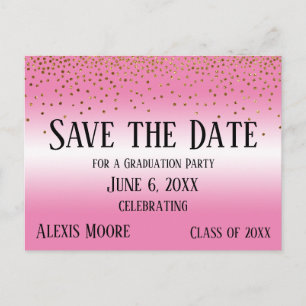 Gold Confetti Blue Graduation Party Save the Date Postkarte