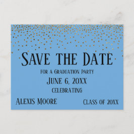 Gold Confetti Blue Graduation Party Save the Date Postkarte
