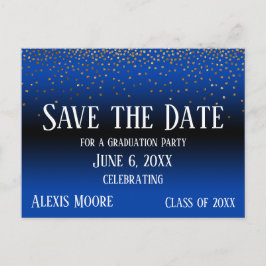 Gold Confetti Blue Ombre Abschluss Save the Date Postkarte