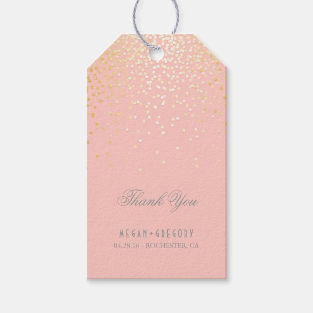 Gold Confetti Blush Pink Hochzeit Vielen Dank Geschenkanhänger (Vorderseite)