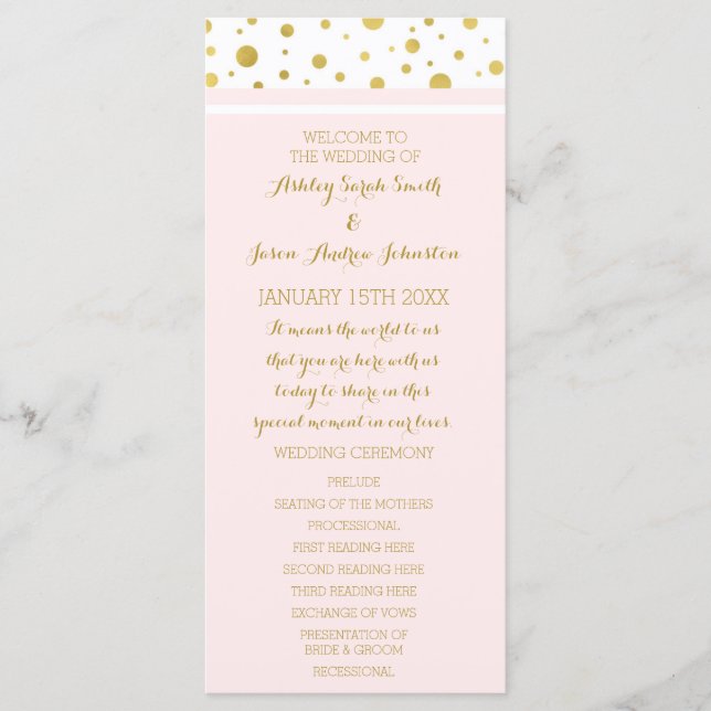 Gold Confetti Blush Pink Hochzeitsprogramm Programm (Vorderseite)