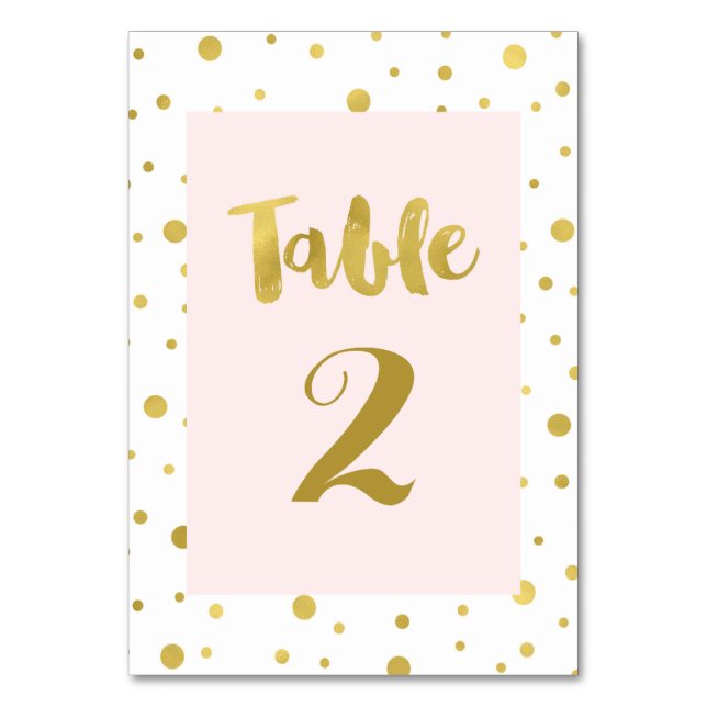 Gold Confetti Blush Tischnummer Cards (Vorderseite)