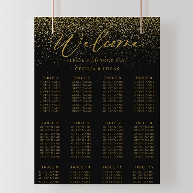 Gold Confetti Boho Black Wedding Seekarte Poster (Von Creator hochgeladen)