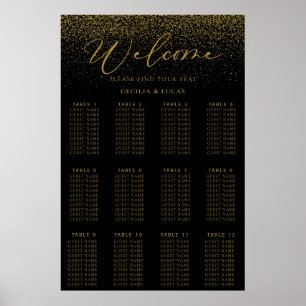 Gold Confetti Boho Black Wedding Seekarte Poster