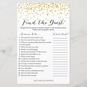 Gold Confetti Brautparty Game - Finden Sie den Gas
