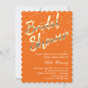 Gold Confetti Brautparty Script Orange Einladung
