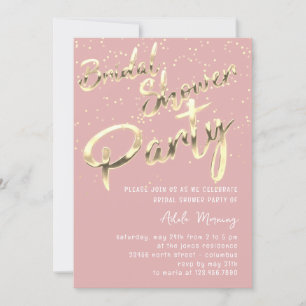 Gold Confetti Brautparty Script Rosa Rose Einladung