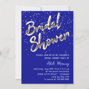 Gold Confetti Brautparty Script Royal Blue Einladung