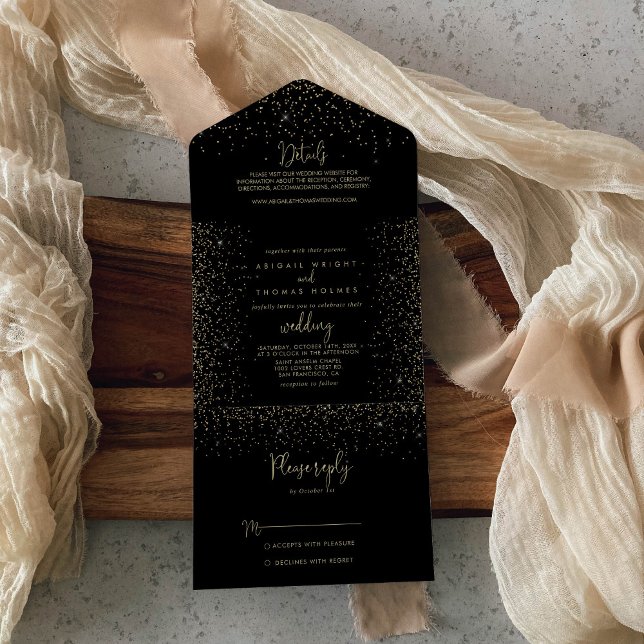 Gold Confetti Calligrafy Extravagant Script Weddin All In One Einladung (Von Creator hochgeladen)