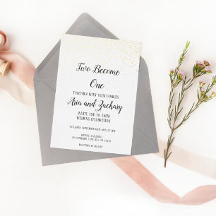 Gold Confetti Calligraphie Two wird eine Hochzeit Folieneinladung
