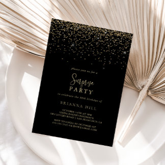 Gold Confetti Calligraphy Script Überraschung Part Einladung