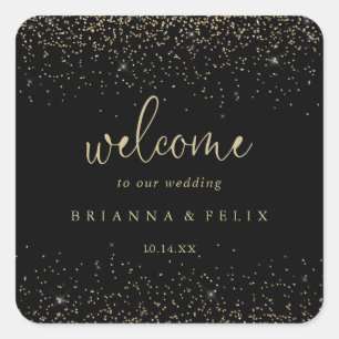 Gold Confetti Calligraphy Script Wedding Willkomme Quadratischer Aufkleber