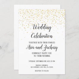 Gold Confetti Calligraphy Wedding Celebration Einladung