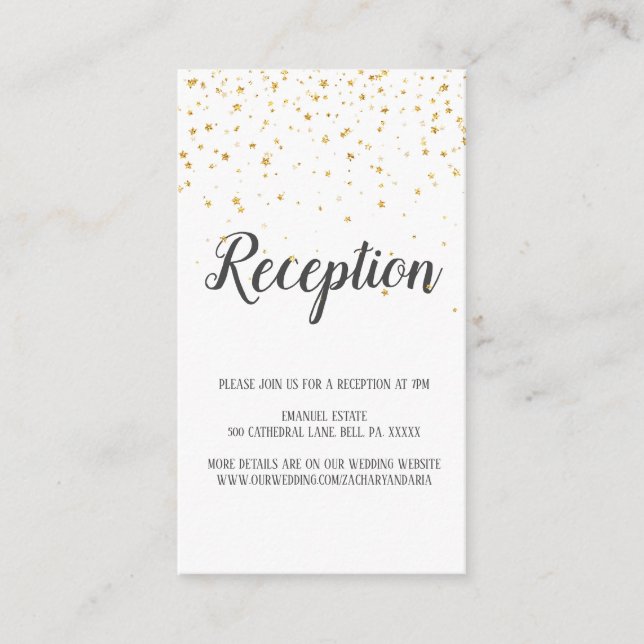 Gold Confetti Calligraphy Wedding Reception Card Begleitkarte (Vorderseite)