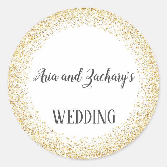 Gold Confetti Calligraphy Wedding Umschlag Aufkleb Runder Aufkleber (Vorderseite)