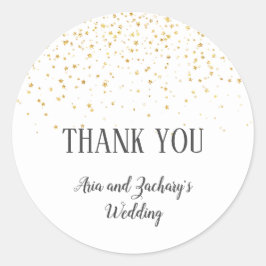 Gold Confetti Calligraphy Wedding Vielen Dank Runder Aufkleber